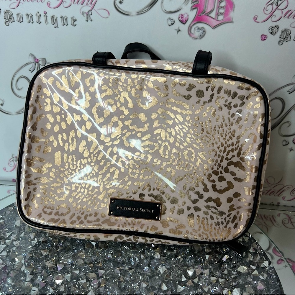Victoria's Secret Gold and Cream Women's Bag travel hangable cheetah print